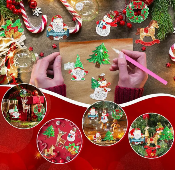Diamond Painting 20-teiliges DIY-Diamond Painting-Set, Rentier, Baum, Glocken-Weihnachtsmann, Schneemann